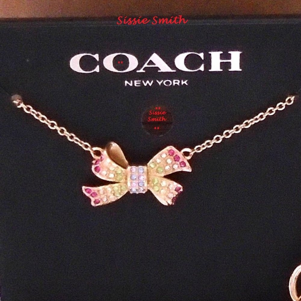 NWT Coach Pave Bow Pendant Necklace